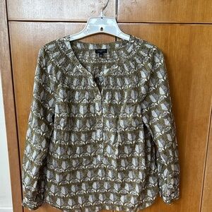 Talbots Olive owl Patterned Blouse
